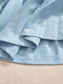 Souflis Souflis Vestito casual da tutti i giorni per bambine in stile vintage francese, con fiocco azzurro chiaro e dettagli plissettati - celeste - Visualizzare 4