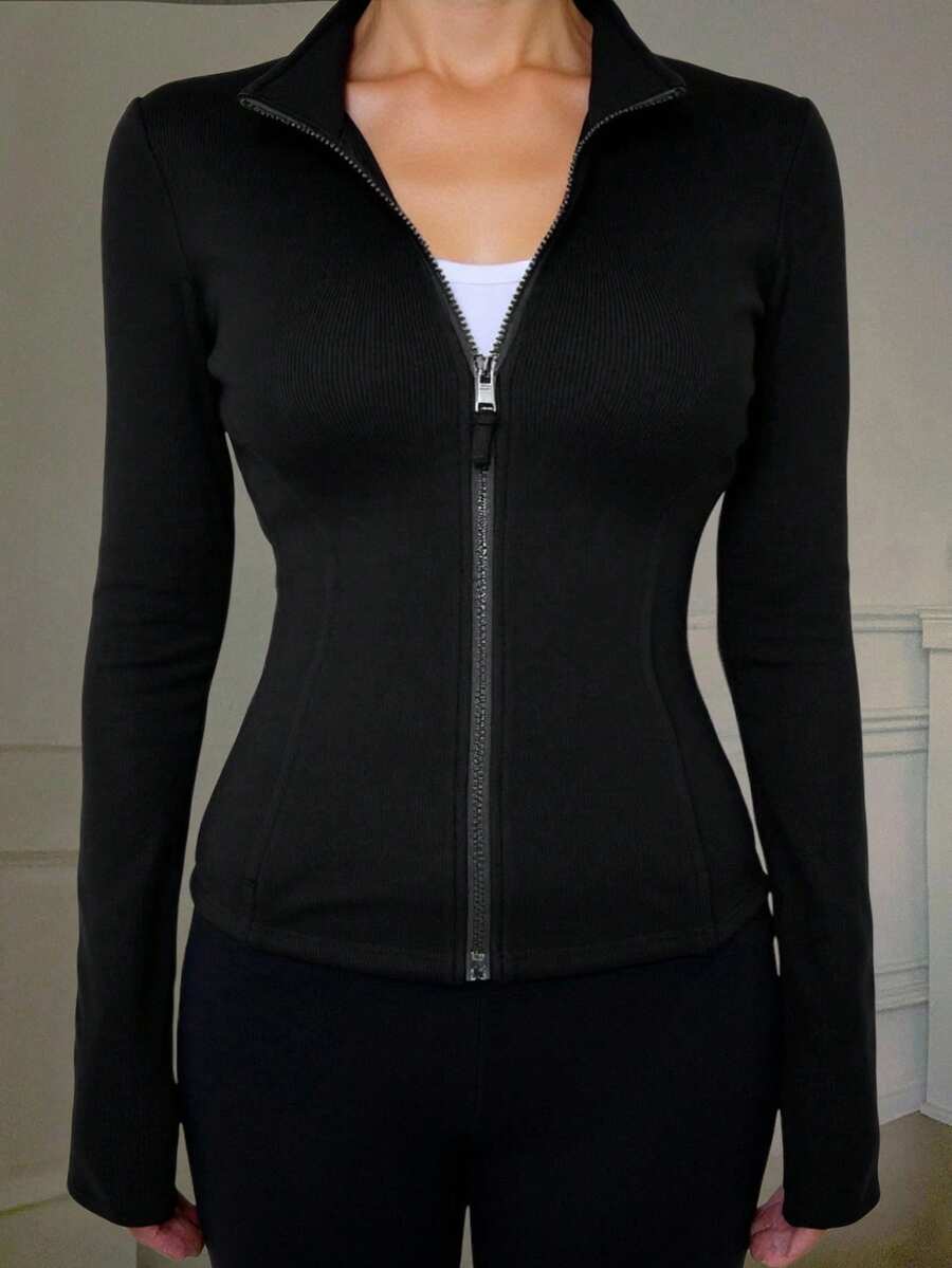 DAZY Women's Casual Sports Cardigan Jacket, Spring - Black - View 1