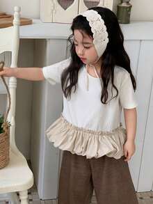 DAZY Kleine Mädchen Rundhals Rüschen Langarm T-Shirt, Frühling/Herbst Sommer - Aprikosenfarben - Übersicht 5