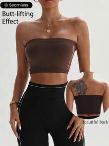 Cropped Fitted Sleeveless Sports T-Shirt, Summer - Brown - View 1