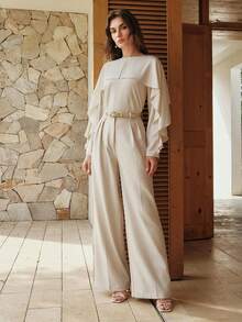 Anewsta Women's Casual Loose Pullover Shirt, Versatile Top With Front And Back Panels - Beige - View 4