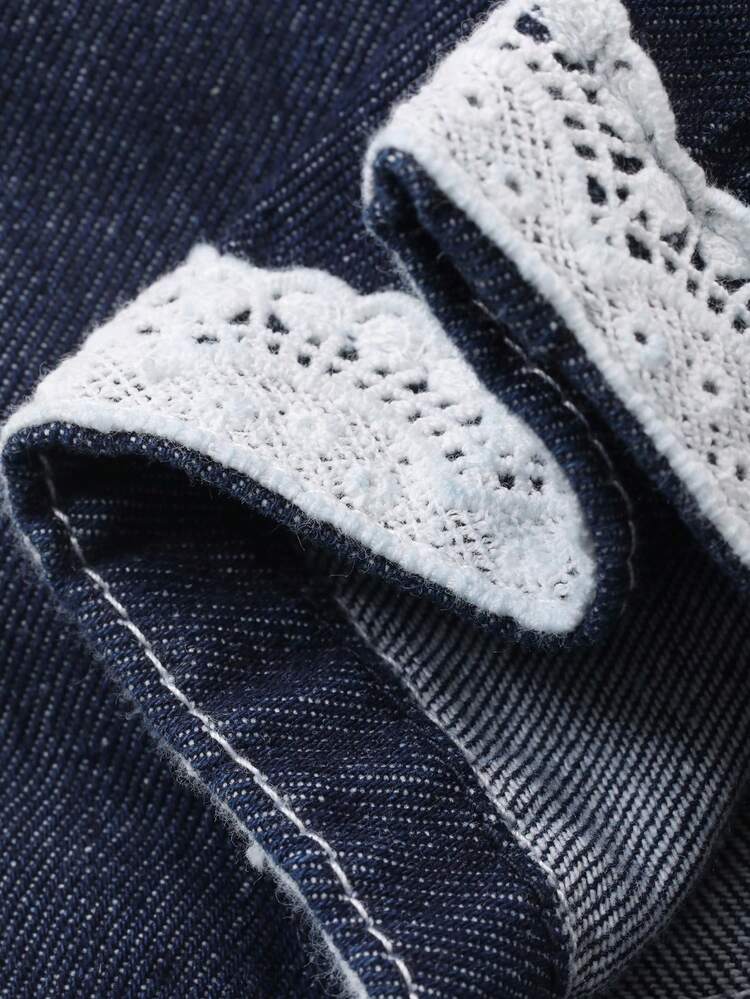 Young Girls Lace Patchwork Casual Wide Leg Jeans