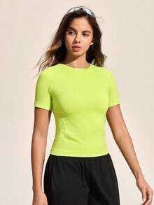 Exploreva 女士无缝瑜伽户外运动休闲短袖T恤，适合跑步、健身、摄影