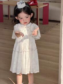 DAZY Baby Girl Ruffled Hem Casual Dress, Spring/Summer - White - View 7