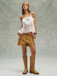 Bohemela Carnival Summer BOHO Vacation Valentine's Day Music Festival Casual Solid Color Woven Ruffle Trim Camisole For Women