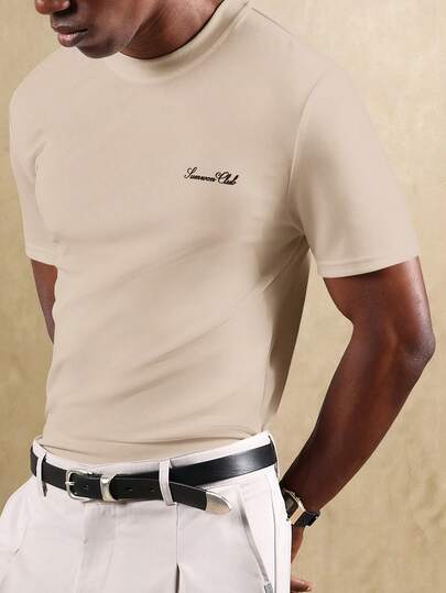  SUMWON Essential 修身短袖T恤，带刺绣Logo，经典休闲男装圆领日常基本款纯色