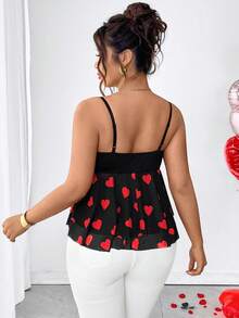 Elenzga Camiseta ajustada elegante y casual con parches de malla con forma de corazón y decoración de moño, adecuada para una cita en el Día de San Valentín, dulce pero ligeramente sexy