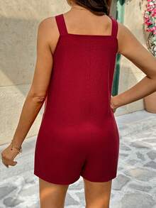 SHEIN Maternity Solid Color Front Button Pocket Casual Sleeveless Jumpsuit - Red - View 2
