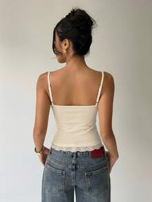 Aloruh Women's Solid Color Contrast Lace Fitted Camisole - Beige - View 3