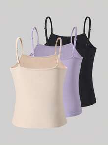 SHEIN 3pcs/Set Casual Camisole Knit Top, Versatile Layering Tank Top For Teens & Women, All Season - Multicolor - View 2