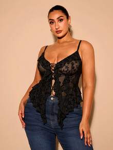 SHEIN BAE Áo hai dây dáng lệch vạt, dây mảnh, dành cho nữ cỡ lớn, thích hợp cho mùa hè, các buổi tiệc thanh lịch, sinh nhật, ngày Valentine. - màu đen - Xem 4