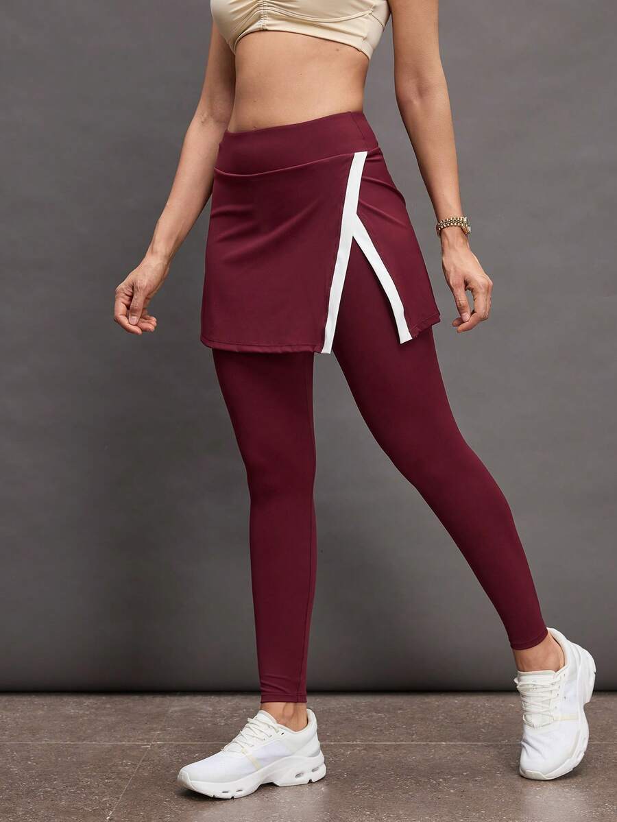 Activina Damen Kontrast-Farbe Lässig Sport Leggings - Bordeaux - Übersicht 1