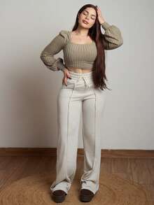 Lupita Cardoza Solid Drawstring Waist Wide Leg Sweatpants Graduation,Back To School Outfits,Graduation,Teacher Outfits For Women,Back To School - Light Grey - View 5