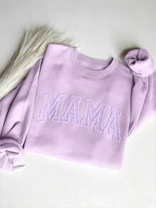 INAWLY Women's Puff Sleeve Letter Graphic Sweatshirt, Puff Sleeve Floral Print Pullover, Mom Gift - Lilac Purple - View 3