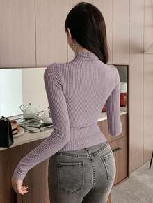 DAZY 女士纯色磨毛修身短款T恤 Y2k - 粉色 - 查看 4