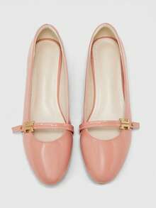 CUCCOO BIZCHIC 优雅时尚舒适的小圆头芭蕾舞女鞋，带搭扣，漆皮平底套脚通勤鞋，女士秋季情人节礼物 - 粉色 - 查看 2