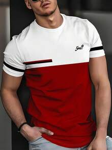 Manfinity Dauomo Camiseta casual de manga corta y cuello redondo con estampado de caballero para hombres - Multicolor - Ver 1