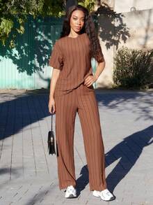 Yess Loren Women's Flannels Casual Solid Color Fleece Long Sleeve Top And Pants Set, Autumn & Winter - Brown - View 4