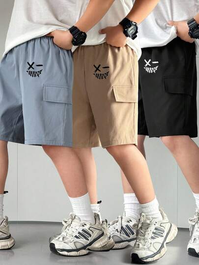 SHEIN 3件套男童宽松休闲网纱短裤，颜色休闲简约百搭，纯色运动工作服短裤套装，多色可选，买一送二，买三送一，适合春夏季节。