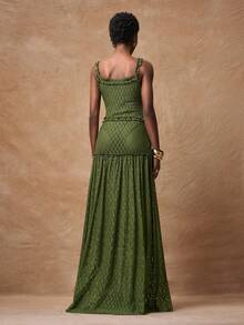 Zivah 2026春夏新款音乐节、复活节、圣帕特里克节、情人节、约会、西部风、游牧风、生日派对、毕业典礼、大学、学生、日常休闲、基础款、休闲、度假、邮轮、海滩、日光浴、爆款、街头风、婚礼宾客、波西米亚风、通勤、早午餐、机场、派对、假日郊游、办公着装 绿色无袖长款针织A字镂空提花连衣裙 - 綠色 - 查看 2