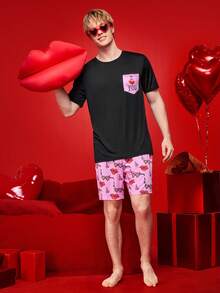 Men's Cute & Funny Valentine's Day Print Pajama Set, Spring/Summer - Multicolor - View 6