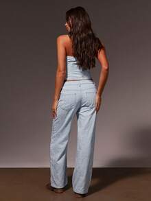 Athîral High Waisted Wide Leg Studded Denim Jeans Y2K Fashion Baggy Pants All Over Metal Studs Western Inspired Street Style Fall Winter Bottoms - Multicolor - View 3