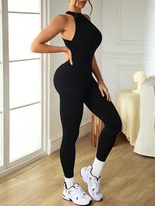 Slayform Bộ 2 món áo liền quần ôm sát, màu trơn, hở lưng, cổ yếm. - Nhiều màu - Xem 3