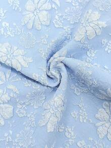 Elenzga New Spring/Summer Blue French Elegant Chic Dress, Textured Water Lily Fabric Design, Square Neck Sleeveless Waist Strap Metal Chain Cinched Waist Slim-Fit Flounce Hem Women Sheath Dress - Blue - View 3