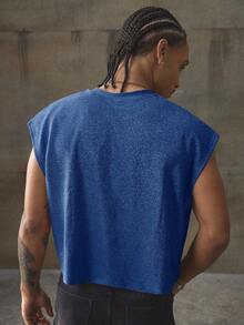 AXEPEAK Camiseta corta sin mangas brillante de verano informal para hombre - azul real - Ver 2