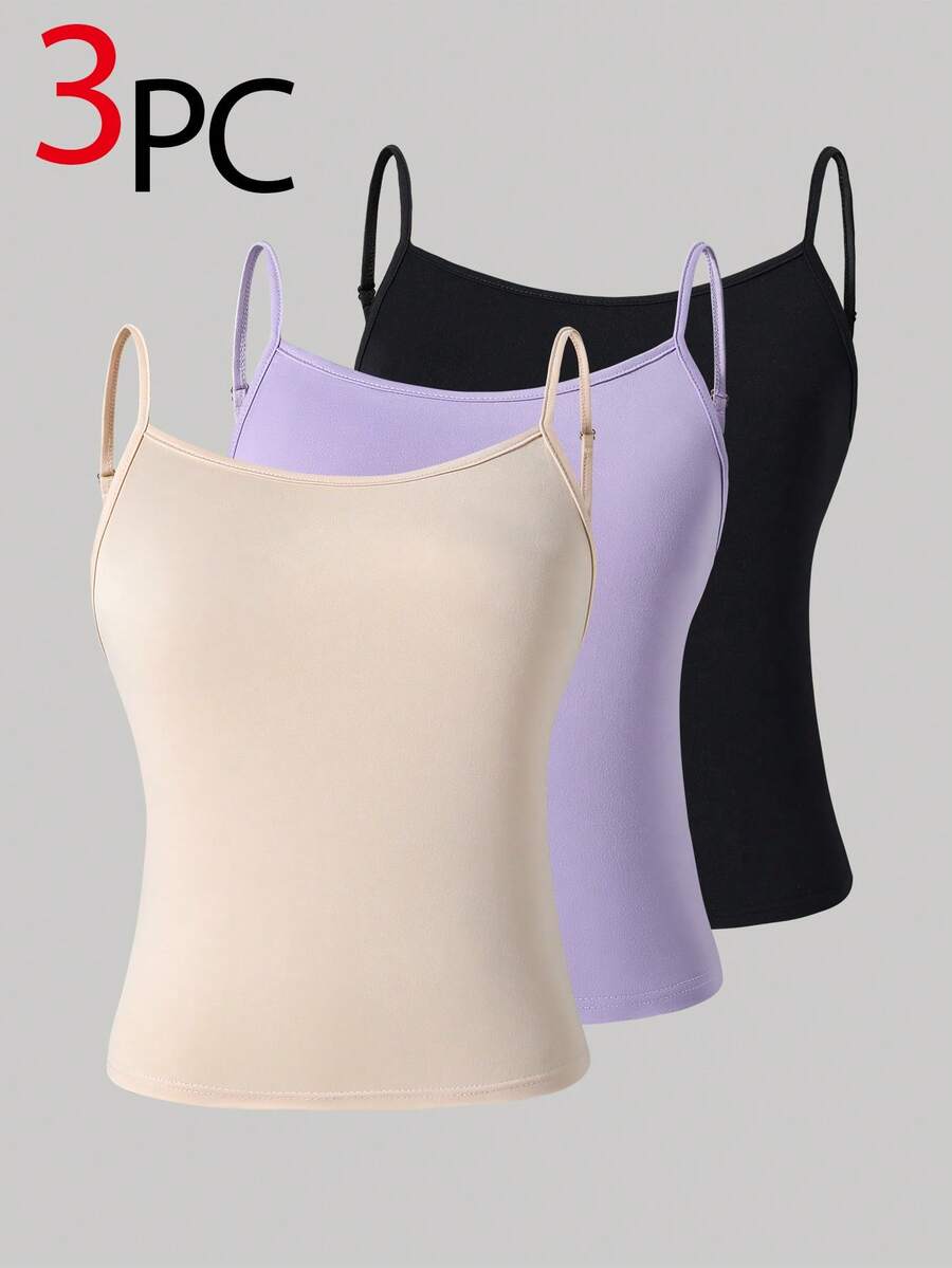 SHEIN 3pcs/Set Casual Camisole Knit Top, Versatile Layering Tank Top For Teens & Women, All Season - Multicolor - View 1