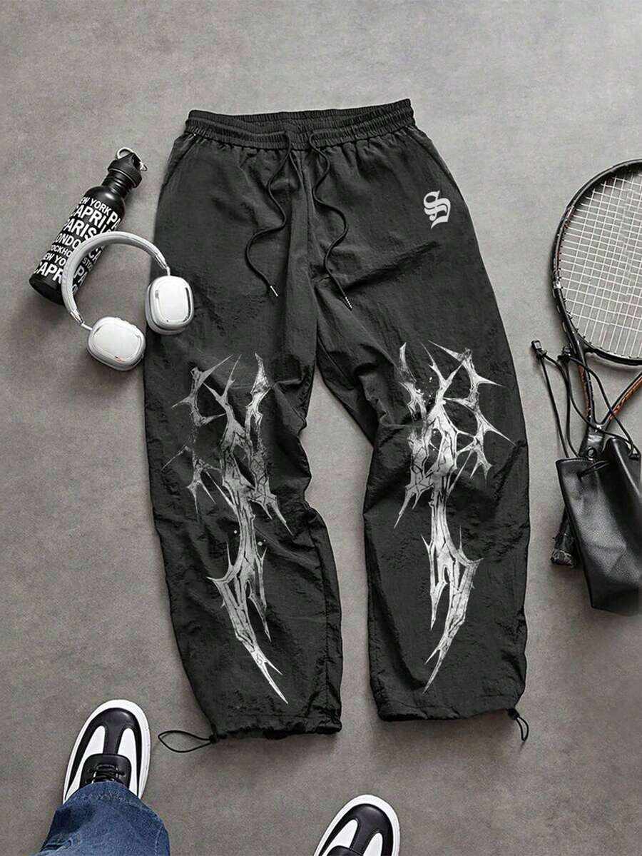 Sport MetroGents Celana Olahraga Pria dengan Motif Kontras Warna dan Tali Serut di Pinggang - Hitam - View 1