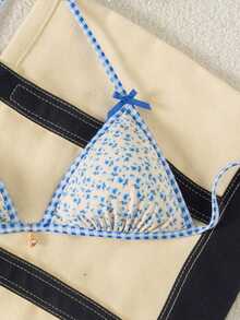 Swim Mod 女士夏季度假休闲沙滩格子碎花两件套比基尼泳衣，系带露背款式 - 彩色 - 查看 5