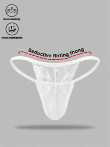 1pc Men's Sexy Lingerie, Black Mesh Hollow-Out Lace Trim Waist Underwear - White - View 2