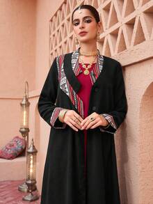 Al Najma Áo Abaya tay dài dáng rộng, họa tiết phối màu, phong cách thường ngày, thích hợp cho mùa xuân/thu. - Nhiều màu - Xem 6