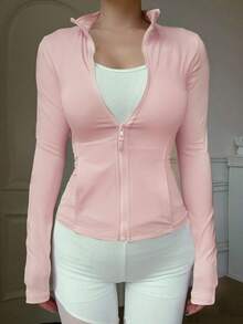 DAZY Áo khoác cardigan nữ dáng regular fit màu hồng, chất liệu cotton, thích hợp mặc tập thể dục mùa xuân. - Hồng - Xem 3