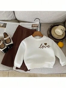 6件套女婴针织圆领休闲卫衣和打底裤套装