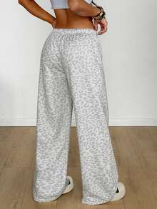 Muchica Women's Leopard Print Casual Loose Sweatpants For Going Out Outfits, Streetwear - Grey - View 2