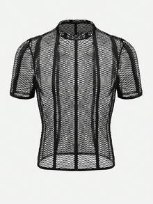 Men's Stand Collar Mesh Casual Versatile Short Sleeve Undershirt