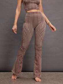 Activina Women's Floral Print Extra Long Flare Leg Casual Pants - Brown - View 3