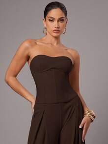 Silquee Women's Solid Color Bandeau Top, Minimalist & Versatile For Dates, Parties - Coffee Brown - View 1