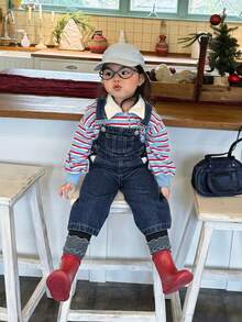 DAZY Baby Girl Casual Washed Denim Bib Overall Jumpsuit Toddler Girls Clothes - Dark Wash - View 6