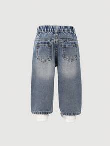 Baby Boy Stylish Street Casual Washed Cargo Pocket Relaxed Fit Light Blue Jeans - Light Wash - View 2
