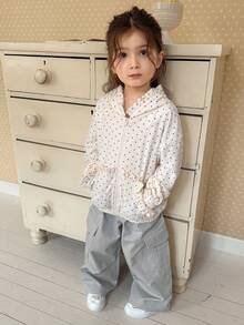 DAZY 女童连帽波点百搭清新荷叶边长袖外套，适合春秋季穿着 - 米色 - 查看 3