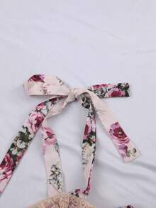 Sweetra 时尚春夏印花粉色系列吊带蛋糕裙