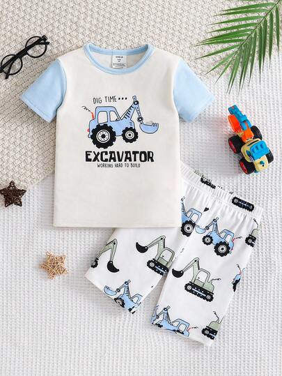 SHEIN 2pcs/Set Young Boy Cartoon Glow-In-The-Dark Astronaut Print Crew Neck Long Sleeve Top And Long Pants Soft Comfortable Double-Sided Flannel Thermal Underwear Set