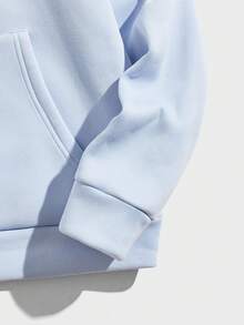 SWAVVY 男士熊印花抽绳保暖连帽衫，浅蓝色印花长袖加厚休闲连帽衫，送给朋友、丈夫、男友的礼物，秋冬季情侣装 - 淺藍色 - 查看 6