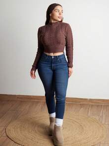 Lupita Cardoza Femmes Vintage Tricot Épais Col Rond Ajusté Manches Longues Pull, Base Minimaliste Couleur Abricot pour l'Automne/Hiver - Nude - Voir 4