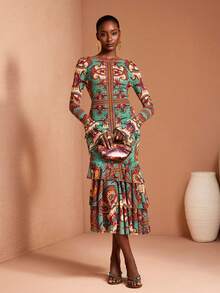 JIAN LASALA All-Over Print Boat Neck Layered Ruffled Sleeves Sheer Mesh Top Women Vacation Casual Boho Tops Beach Wedding Guest - Multicolor - View 5