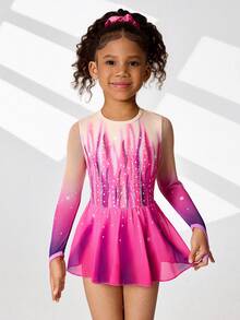 Multicolor Printed Fashion Activewear Jumpsuit For Young Girls, Designed For Dance, Ballet And Ice Skating. Made Of Soft Stretchy Fabric To Ensure Comfortable Movement And Performance. Stylish Design And Vibrant Colors Allow The Wearer To Stand Out In Various Activities, Balancing Fashion And Practicality, Suitable For Young Athletes' Daily Training And Performances. - Multicolor - View 1