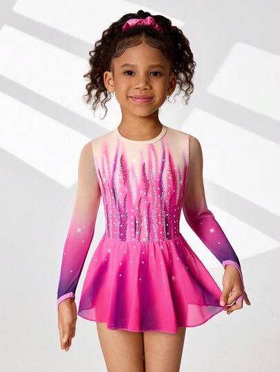 Multicolor Printed Fashion Activewear Jumpsuit For Young Girls, Designed For Dance, Ballet And Ice Skating. Made Of Soft Stretchy Fabric To Ensure Comfortable Movement And Performance. Stylish Design And Vibrant Colors Allow The Wearer To Stand Out In Various Activities, Balancing Fashion And Practicality, Suitable For Young Athletes' Daily Training And Performances.